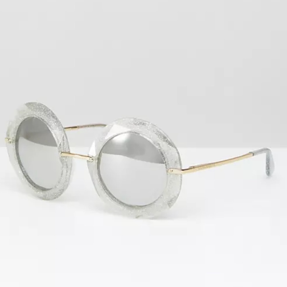 # Dolce and Gabbana Round Frame Glitter Acetate Sunglasses In Silver New - Picture 1 of 16